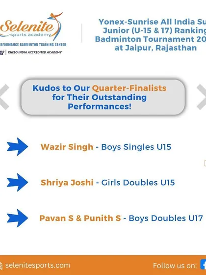 Proud of our quarter-finalists at the Jaipur All India tournament. Wazir Singh, Shriya Joshi, and the duo of Pavan & Punith showed incredible fight.