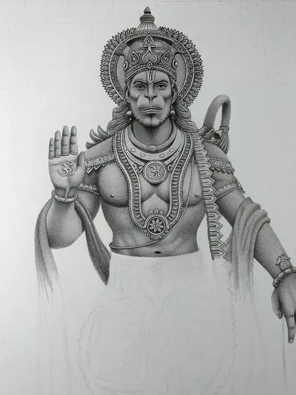 The Hanuman ji pencil drawing is half complete. I am excited to finish the rest of this powerful image.