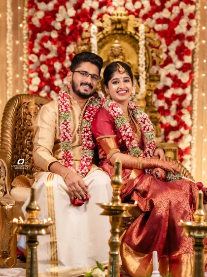 A glimpse into a traditional South Indian wedding ceremony held at our ashram. The rich colors, floral garlands, and sacred brass lamps create a divine atmosphere, showing how we honor diverse cultural traditions within a spiritual framework.