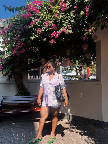 A comfortable co-ord set for a day of exploring. When traveling, I opt for breathable fabrics and easy-to-wear silhouettes that still look put-together.