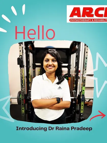 A graphic introducing Dr. Raina Pradeep. She aspires to create awareness about the importance of physiotherapy in daily life.