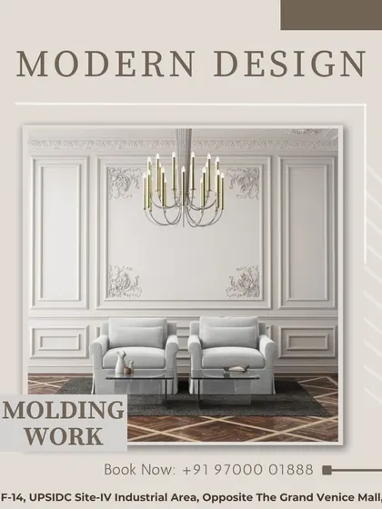 An example of modern design using classical molding work. The clean lines of the wall panels, created with our precision-cut molding, add a sophisticated, timeless elegance to this contemporary living space.