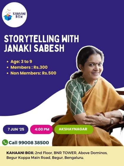 Another poster for our storytelling event with Janaki Sabesh. We ensure these special sessions are available at our different branches so more families can join.