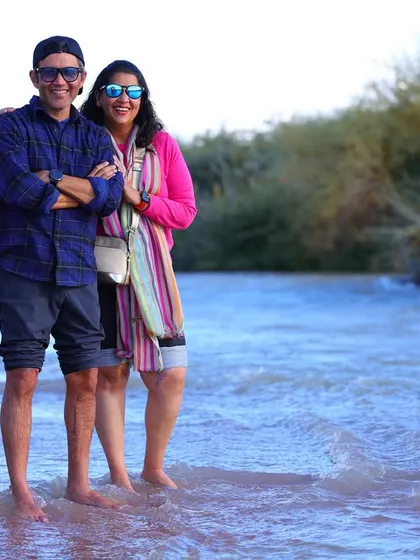 A couple from our team enjoying the post-training cool-down in the river.