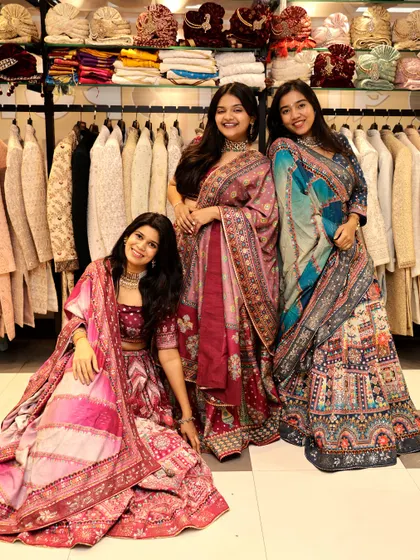 The whole squad. A fun group photo of friends showing off their unique rental looks from my store.