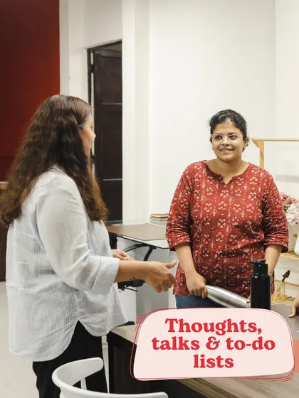 A candid moment of us, the co-founders, discussing ideas and making to-do lists. Our days are filled with constant communication and collaboration.