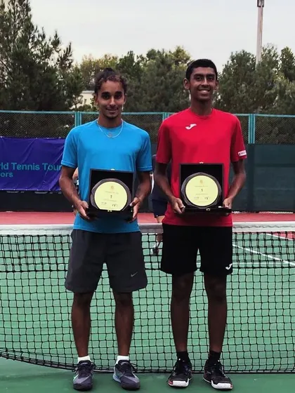 A clean shot of the doubles champions at the ITF J100 event in Uzbekistan. This victory adds valuable international ranking points and experience for our player.