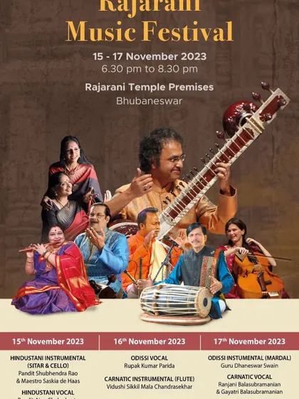 The official poster for the Rajarani Music Festival, featuring all the artists performing over the three days.