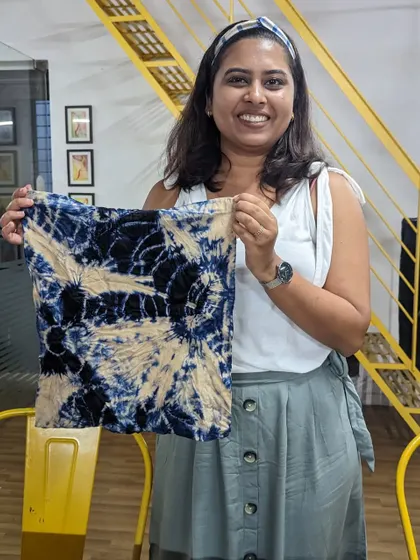 Another unique tie-dye creation from our workshop. The combination of colors and patterns is stunning.
