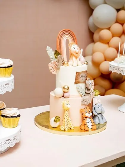 A close-up of the incredible animal-themed cake from a first birthday party. I always make sure to capture the beautiful details you've planned.