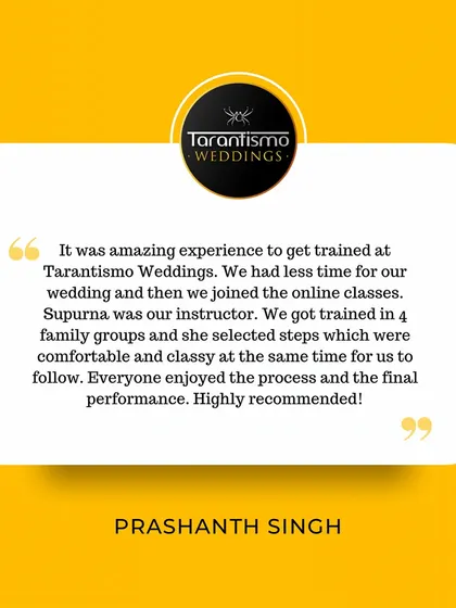 We were thrilled to receive this review from Prashanth Singh. It highlights our ability to manage multiple family groups through online classes, even with very little time before the wedding.