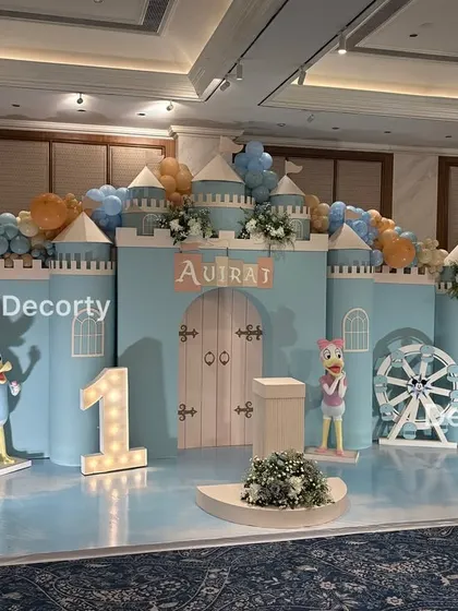 The full Disneyland stage setup, showcasing the impressive scale and detailed craftsmanship of the castle backdrop.