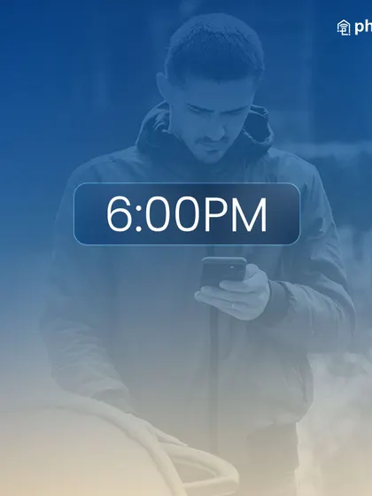 This image visualizes the proximity feature. As you approach home at 6:00 PM, your phone is ready to unlock the door for you, making your arrival effortless.