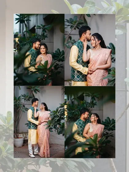 A collage of sweet, playful moments from Rasika and Vedant's Maharashtrian engagement. We love capturing the little glances and laughs that show a couple's true personality.