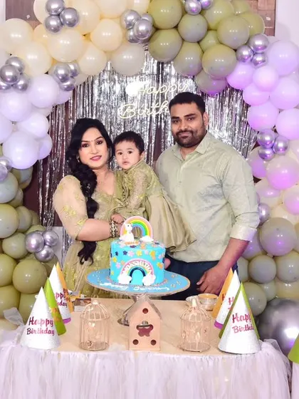 A vibrant 'Minions' themed birthday party, with yellow and blue decor, character cutouts, and fun props, creating a mischievous and joyful atmosphere.