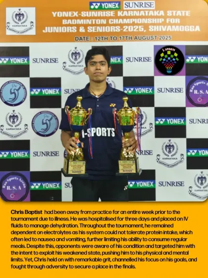 The story of Chris Baptist's grit. Hospitalized before the tournament, he fought through nausea and fatigue, channeling his focus to secure a place in the finals.