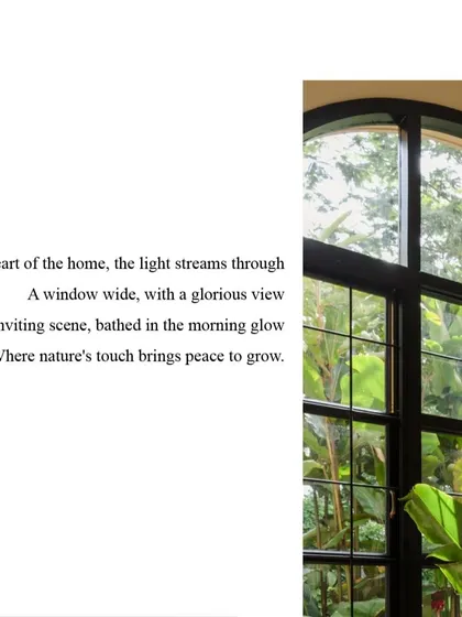 In the heart of the home, light streams through a wide window with a glorious view. Nature's touch brings a sense of peace and growth to the space.