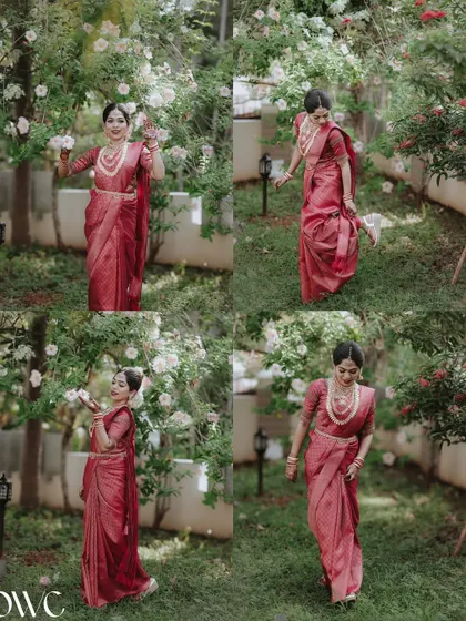 A collage of the bride in a garden, surrounded by flowers, capturing her grace and beauty.