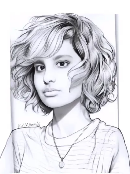 This is a digital portrait sketch of a girl with short, curly hair. I created this on IbisPaint, focusing on the line work and shading to capture her thoughtful expression.