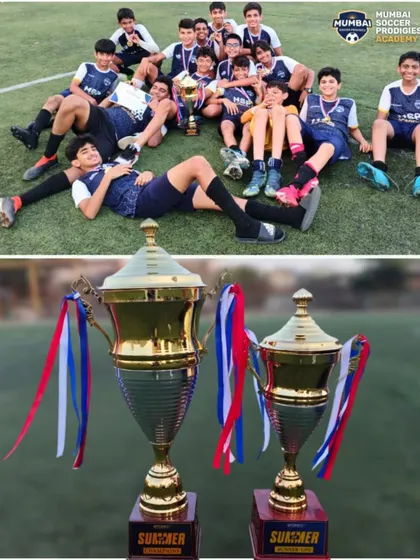 The spoils of victory. The U15 championship trophy and U13 runners-up trophy from the Summer Cup.