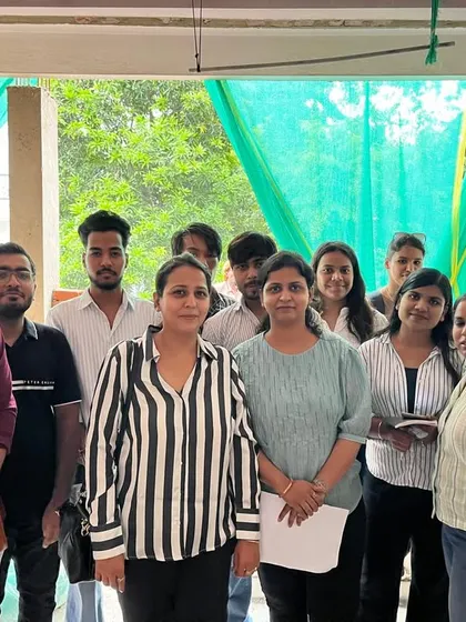 The group of interior design students with their faculty in-charge, Ms. Sonali Jain, at the Vastu Shastra practical learning site.