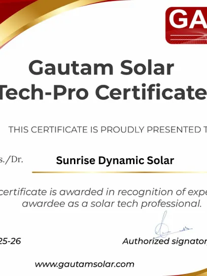 Your solar system is a technical investment, and expertise matters. I am proud to be a Gautam Solar certified Tech-Pro, which recognizes my professional expertise in solar technology and commitment to quality service.