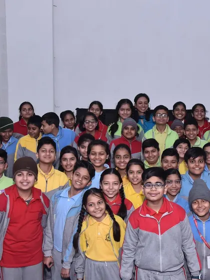 A happy group photo with students from The Chintels School in Kanpur. We had just finished a session exploring animal classification through the story of Brother Crocodile and Sister Chicken.