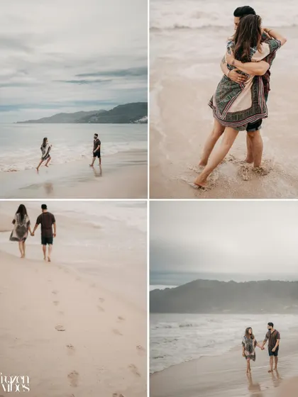 A storyboard of Komal and Harman's day at the beach in Phuket. This collage tells a story of their walk, their playful interactions, and their quiet moments together.