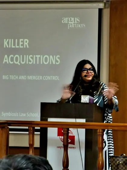 Our Partner, Adity Chaudhury, delivered a guest lecture at Symbiosis Law School on the intersection of Big Tech, merger control, and competition law. This reflects our commitment to engaging with the next generation of legal professionals on contemporary legal issues.
