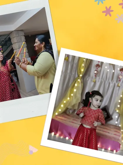 Celebrating Dussehra with dandiya and garba. A mother and teacher share a joyful dance, embodying the community spirit that we cherish during our festive celebrations.