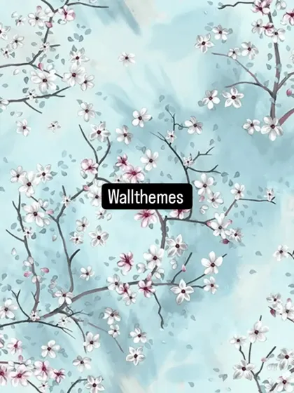 A close-up of the popular cherry blossom wallpaper with a light blue watercolor-style background.