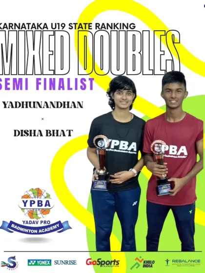 Our mixed doubles pair, Yadhunandhan and Disha Bhat, secured a semi-finalist position at the Karnataka U19 State Ranking tournament.