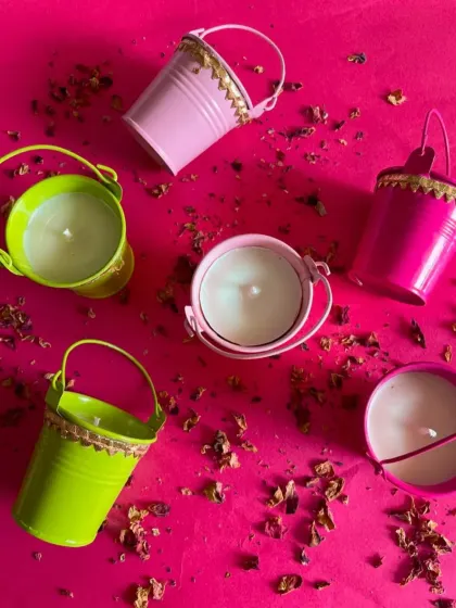 Add a splash of color to your Holi celebrations with these adorable bucket candles. Available in bright, festive colors, they make for a fun and unique gift or decor item for the festival of colors.