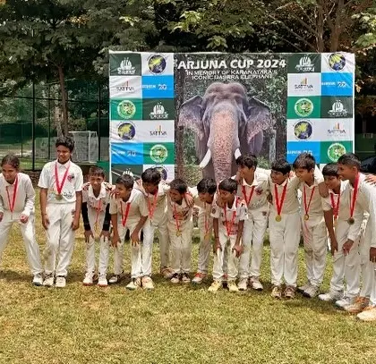 Our U12 team posing with their medals after being crowned champions of the Arjuna Cup 2024.