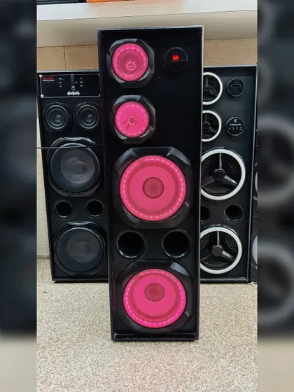 A closer look at the latest Black Star model with its vibrant pink RGB lights. This tower speaker combines powerful performance with a stylish design to be the center of any party.