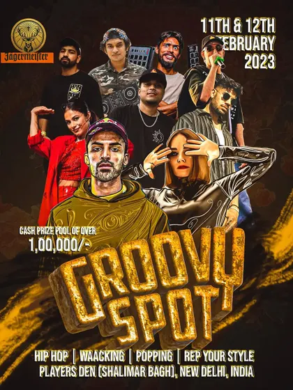 The poster for Groovy Spot 2023, a massive dance event in New Delhi where I had the pleasure of DJing alongside some of the best in the game.