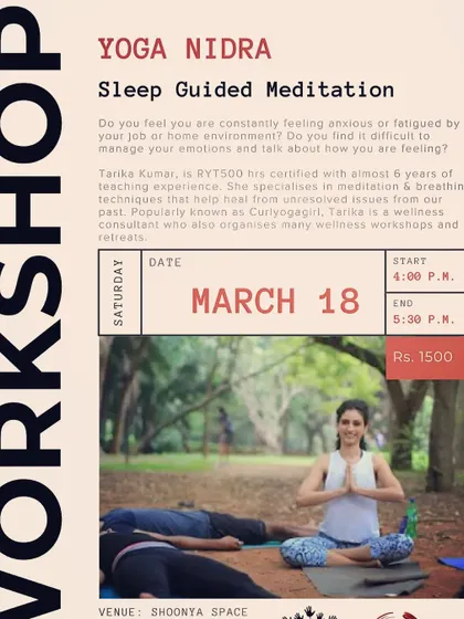 My Yoga Nidra workshops are designed for deep, guided relaxation. If you feel anxious or fatigued, this sleep based meditation can help you manage emotions and find mental stillness. It's believed that 20 minutes of Yoga Nidra can feel like two hours of deep sleep.