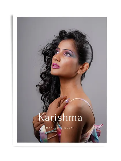 A portrait of makeup student Karishma, showcasing her talent and the quality of our portfolio shoots.