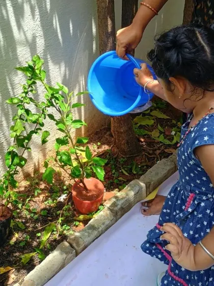 Another little helper watering the plants on Environment Day.