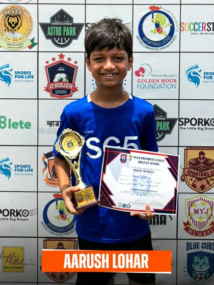 Aarush Lohar, named 'Hero of the Match' in the Yuva President School League. Individual brilliance is always celebrated as part of team success.