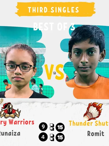 The Third Singles match from the final day. Another strong performance from the Thunder Shuttlers.