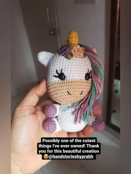 It makes me so happy to see how much my customers love their new friends. This is a photo a client shared of the mini unicorn I made for them, calling it one of the cutest things they've ever owned.