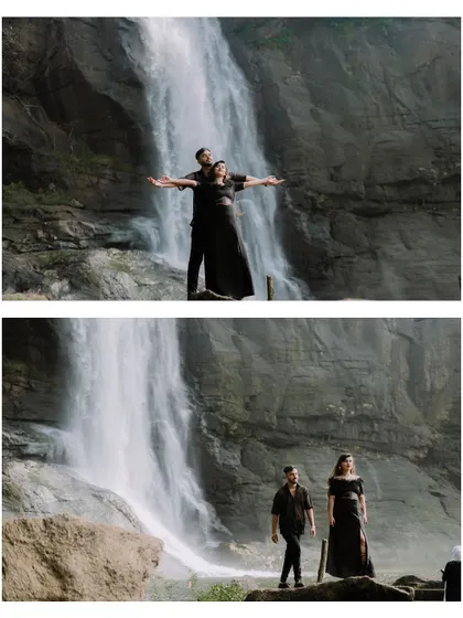 Duplicate of image 261, a collage of powerful poses against a waterfall.