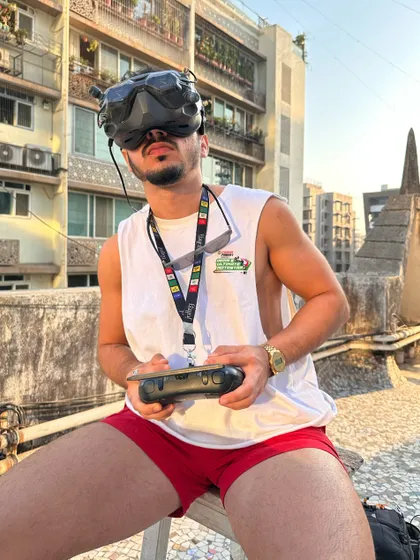 Even an urban rooftop can become a launchpad for an FPV adventure. Here I am, geared up and ready to explore the city from above.