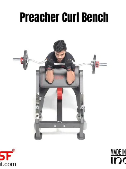 A front-on view of the Preacher Curl exercise, highlighting bicep isolation.
