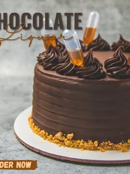 For an adult celebration, our Chocolate Liqueur cake is a sophisticated choice. The rich chocolate cake is infused with a hint of liqueur, which you can add more of with the included pipettes.