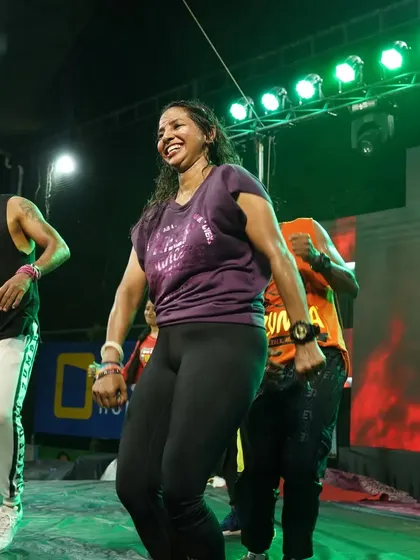 Smiling through the sweat with my fellow instructors.