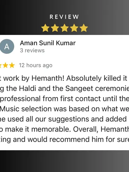 Thank you, Aman, for this wonderful review. I'm glad I could kill it at both the Haldi and Sangeet ceremonies for your destination wedding in Bekal, using your suggestions to create a memorable mix.