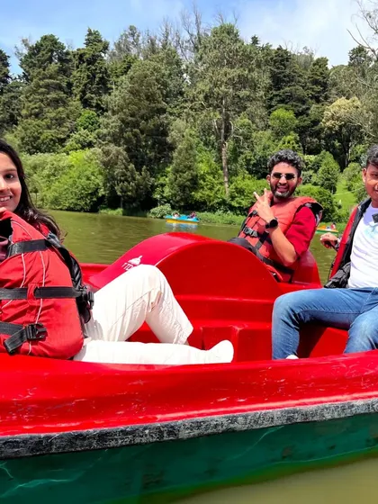 Enjoying a peaceful pedal boat ride on Ooty Lake. It's a great way to relax and take in the beautiful surroundings.