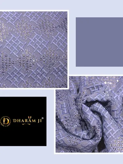 A lovely lavender fabric with a geometric embroidered pattern and sequins. This material is perfect for creating a soft yet statement-making ethnic outfit.